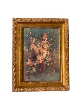 Framed Cherub Print In Gold Ornate Frame Whimsigoth Decor